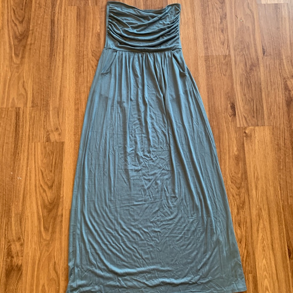 Blue Strapless Maxi Dress with pockets